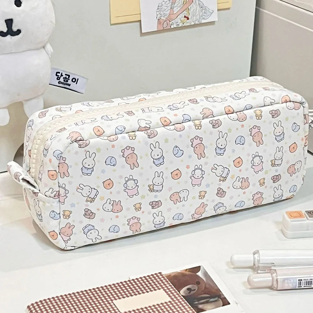 Kawaii Miffy Cute Cartoon Rabbit Printing Pencil Box High Capacity Portable Stationery Storage Bag New Arrival Girl Gift Ins