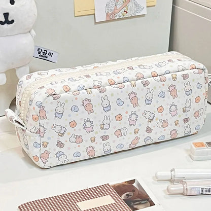 Kawaii Miffy Cute Cartoon Rabbit Printing Pencil Box High Capacity Portable Stationery Storage Bag New Arrival Girl Gift Ins
