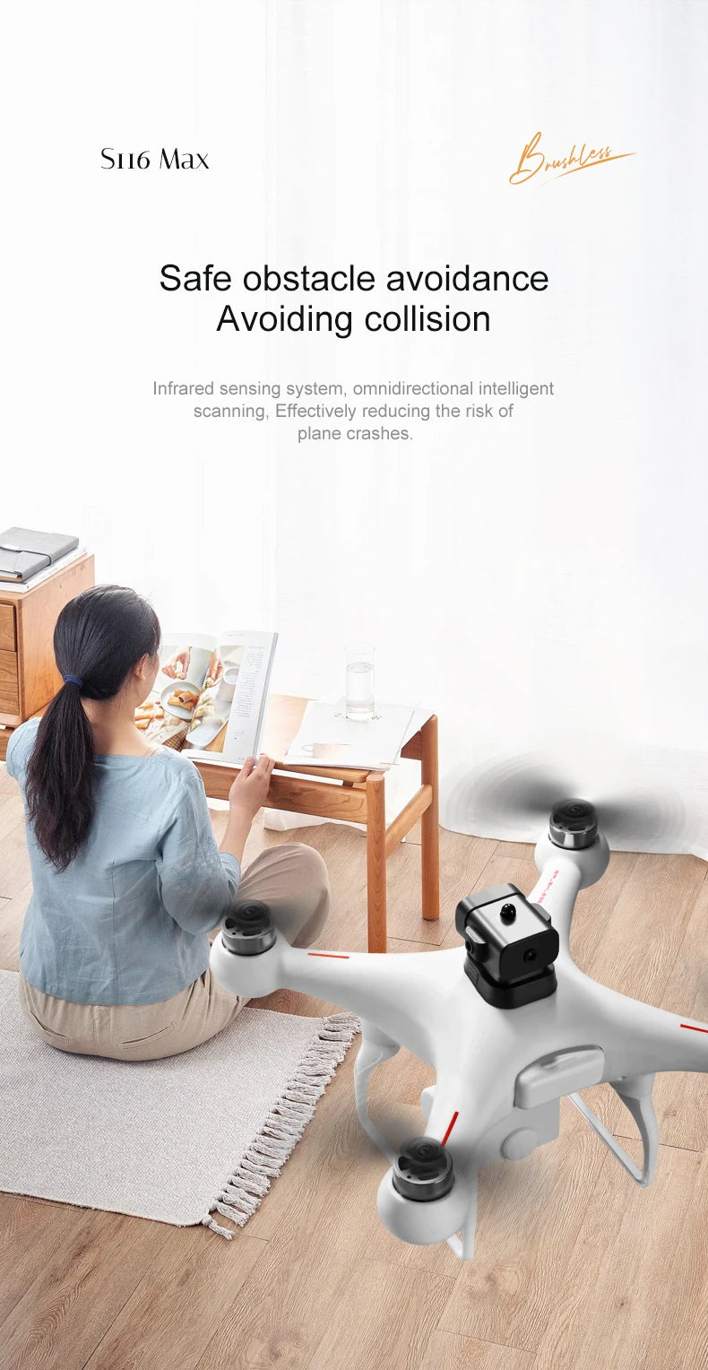 2026 Newest S116 MAX Brushless RC Drone with Dual Camera, WiFi FPV, Optical Flow Positioning, 360 Obstacle Avoidance, One Key Takeoff Landing, Altitude Hold, Foldable, Carry Bag Included, Long Flight Time, Gift for Adults