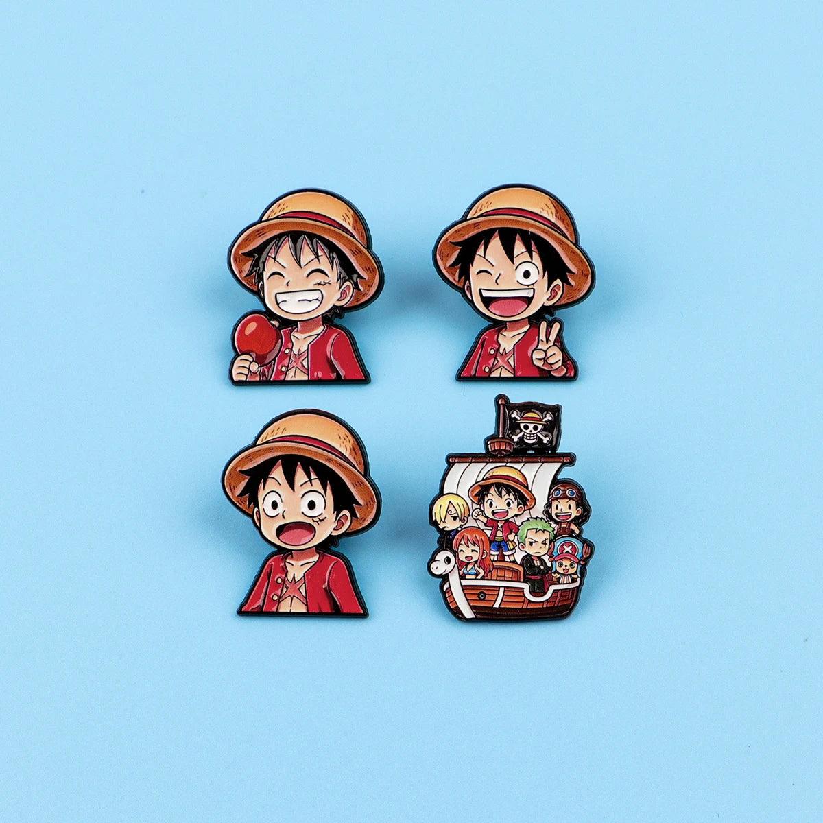 4pcs Anime Pirate Enamel Pins Set Cute Brooches for Backpacks Hat Lapel Pins Badges for Fans Gifts Toy Cosplay Accessories