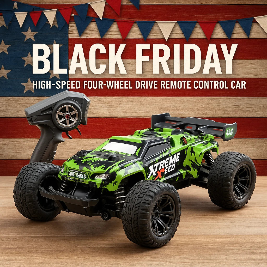 Hot RC High-Speed Off-Road Car for Kids & Adults - Alloy Green/Red, LED Headlights, Red Remote Control. Perfect for Indoor & Out