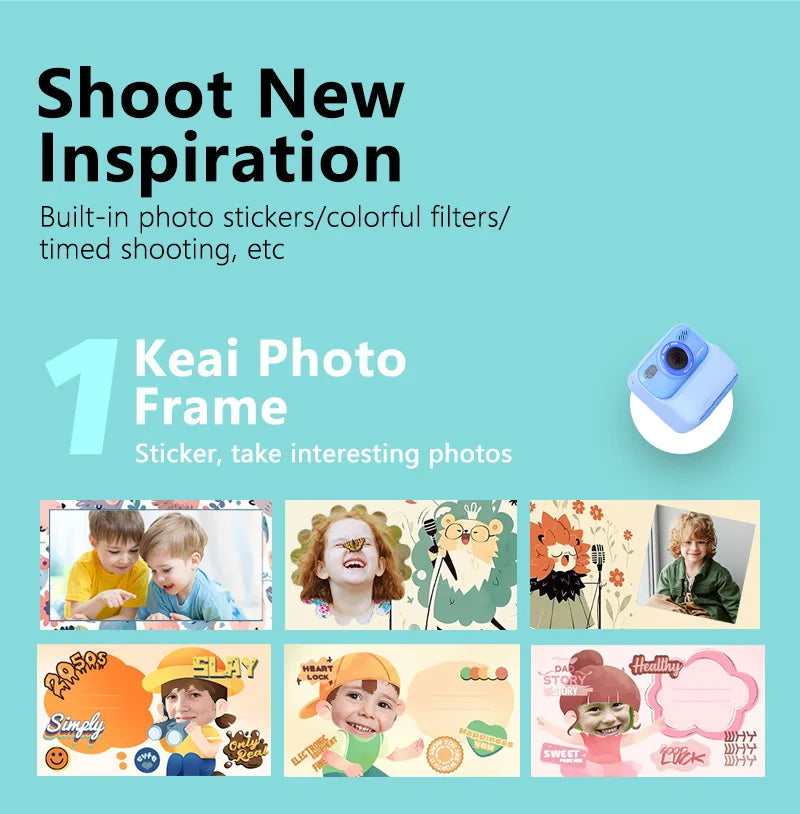 Kids Instant Print Camera Color Auto Photo Output  Cartoon Portable Design Perfect Parent Child Birthday Gift