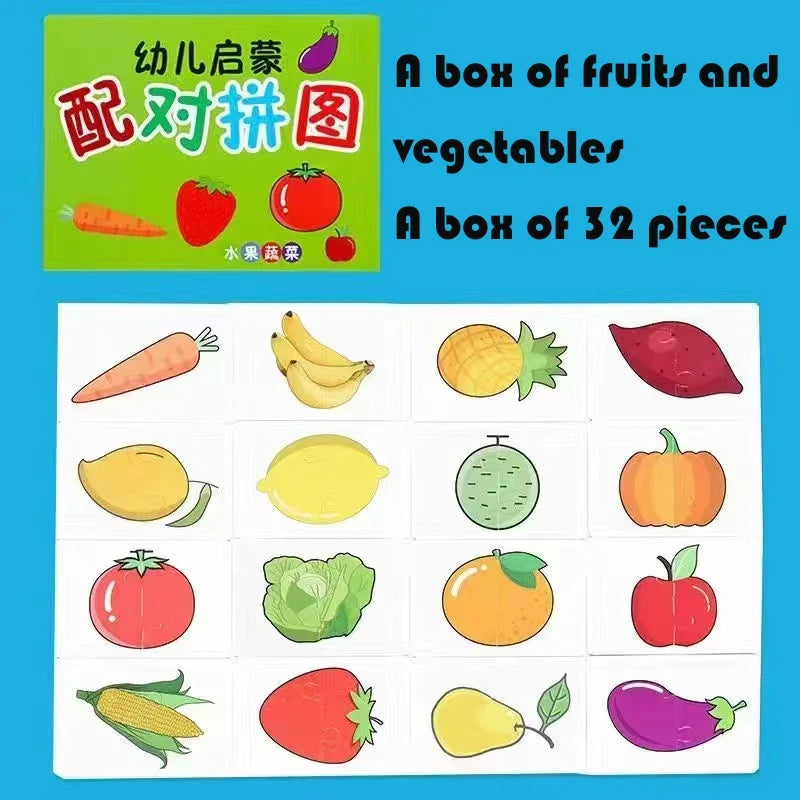 32 Pcs Enlightenment Card Matching Puzzle Early Education Cartoon Pattern Cognitive Boys and Girls Toys