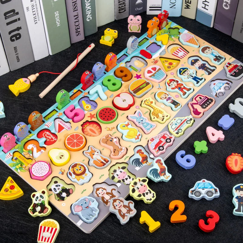 Montessori Wooden Toys Kids Busy Board Animal Math Fishing Numbers Matching Digital Shape Educational Toys For Children Gifts