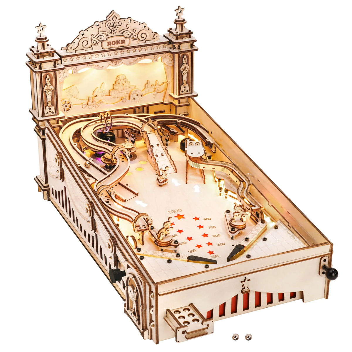 ROKR 3D Pinball Machine Wooden 3D Puzzle DIY Pinball Game Model Building Kit Brain Teasers Jigsaw Toys Birthday Gift for Adults Teens