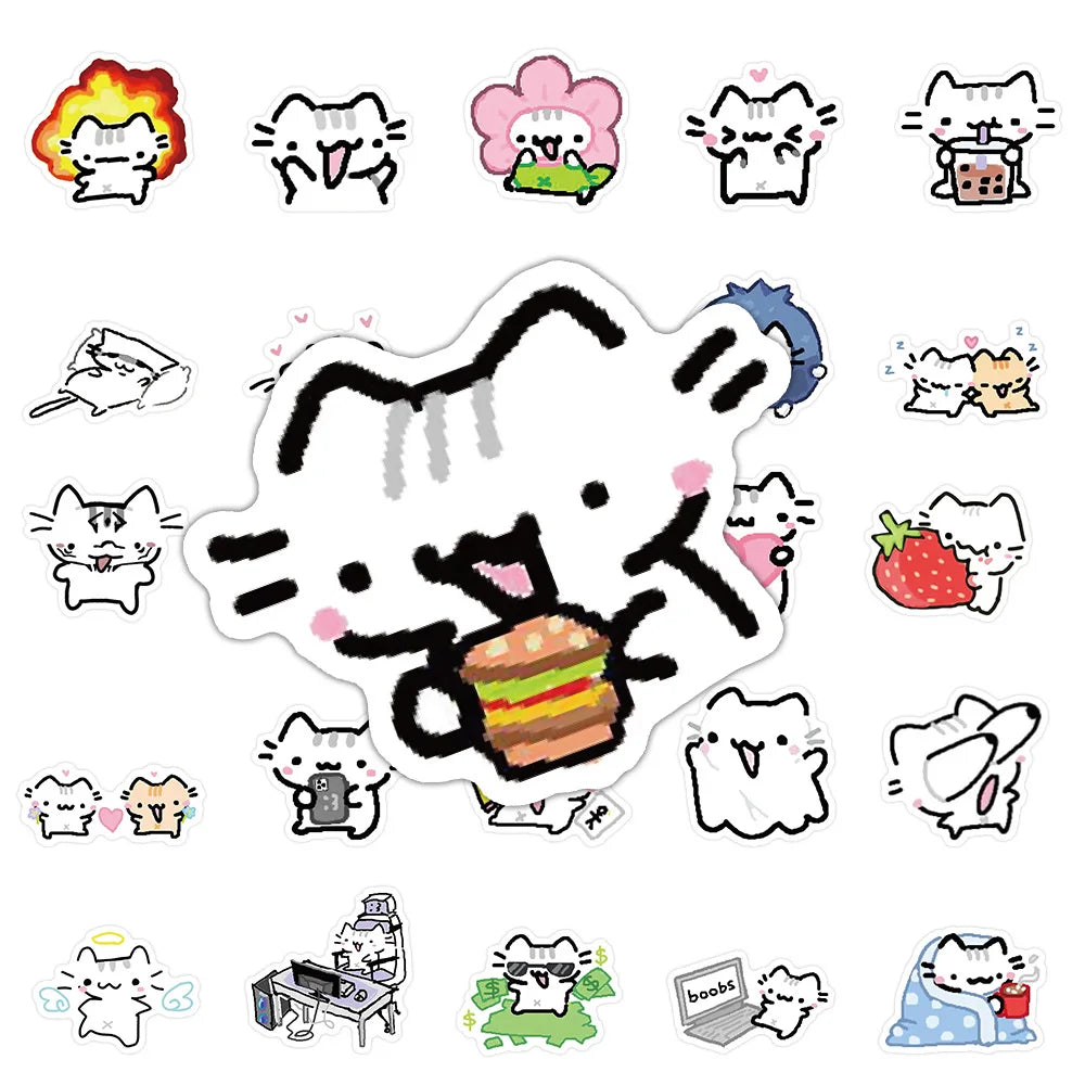 72PCS Line Kitten Daily Graffiti Sticker Cute Cat Cartoon Decal for Laptop Phone Guitar Cup Skateboard Waterproof Sticker