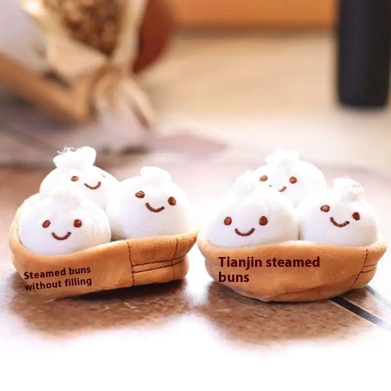 Steamed Bun Plush Keychain Cute Xiaolongbao Plush Toy Doll Bag Charm Keyring Mini Plushie Food Plush Doll Gift for Kids