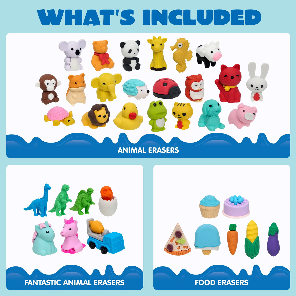Joyfy 36 Pcs 3D Erasers Food Animals Erasers Bulk Fun & Cute Erasers for Pencil Desk Pets Classroom Prize Birthday Party Favors