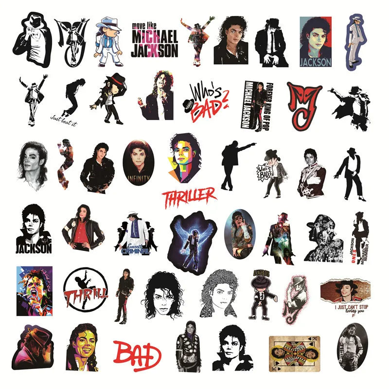 Michael Jackson Rock Star Graffiti Stickers 50Pcs, Waterproof DIY Decoration Decals For Luggage Bottle Fridge Notebook Computer