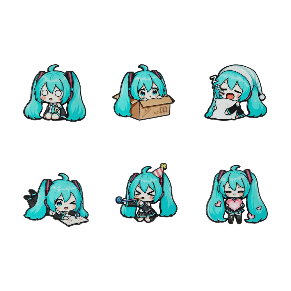 6pcs Kawaii Chibi Enamel Pin Set Multi-Pose Vocaloid Anime Brooches, Aesthetic Metal Lapel Badges for Backpack Perfect Gift