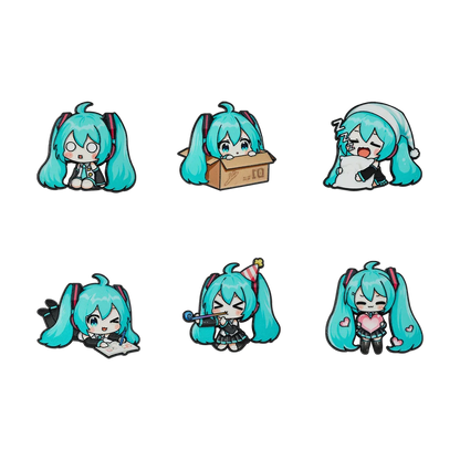 6pcs Kawaii Chibi Enamel Pin Set Multi-Pose Vocaloid Anime Brooches, Aesthetic Metal Lapel Badges for Backpack Perfect Gift