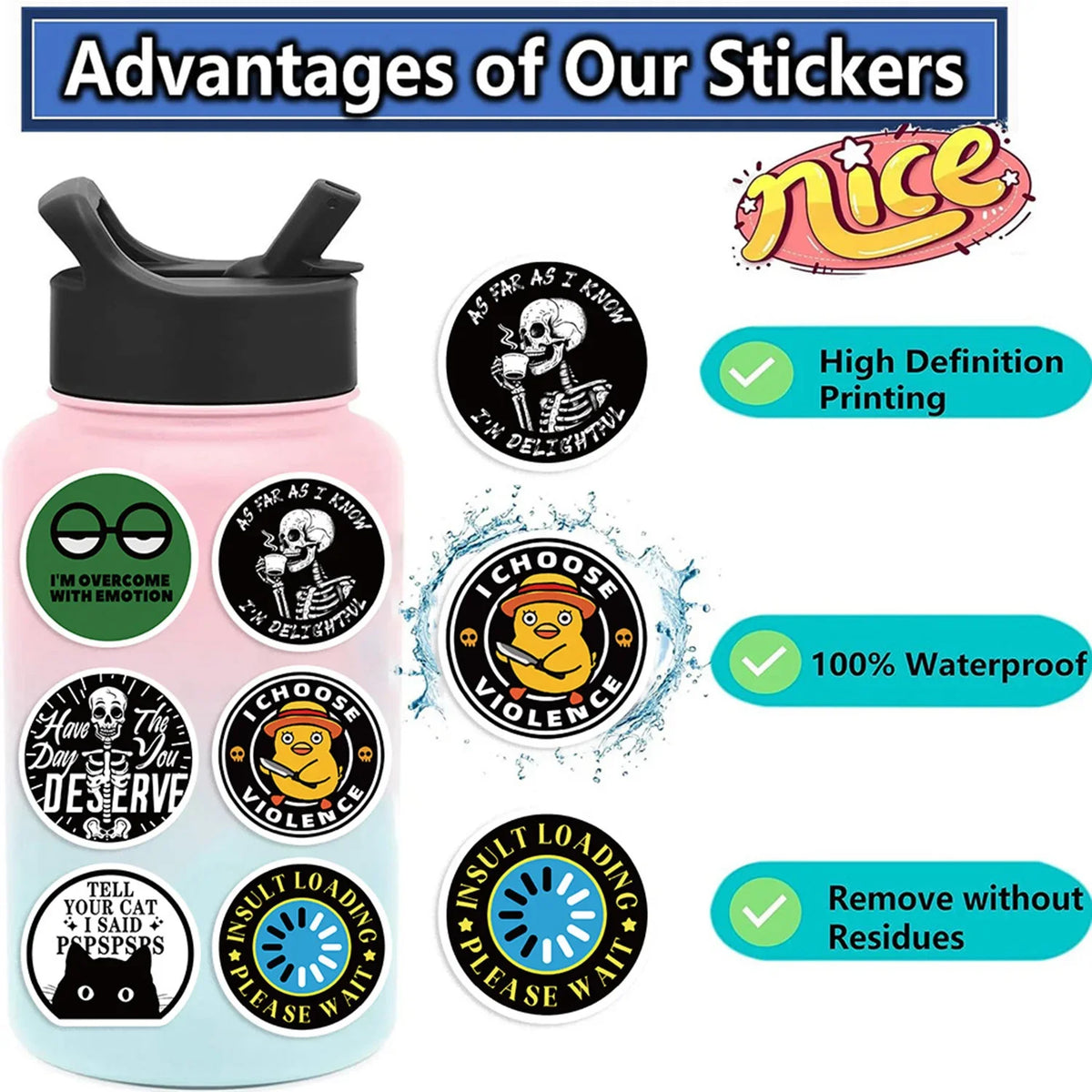 50/100PCS Funny Prank Meme Stickers Graffiti Cartoon Toys Decals DIY Skateboard Notebook Fridge Helmet Waterproof Sticker