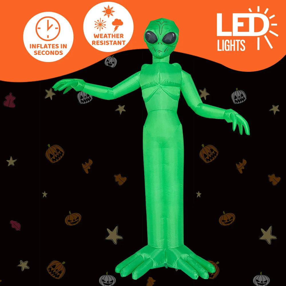 9 FT Tall Alien Halloween Inflatable Decoration Outside Blow Up Alien Inflatable Outdoor Decor with Build-in LEDs for Halloween Yard Lawn Garden Decorations