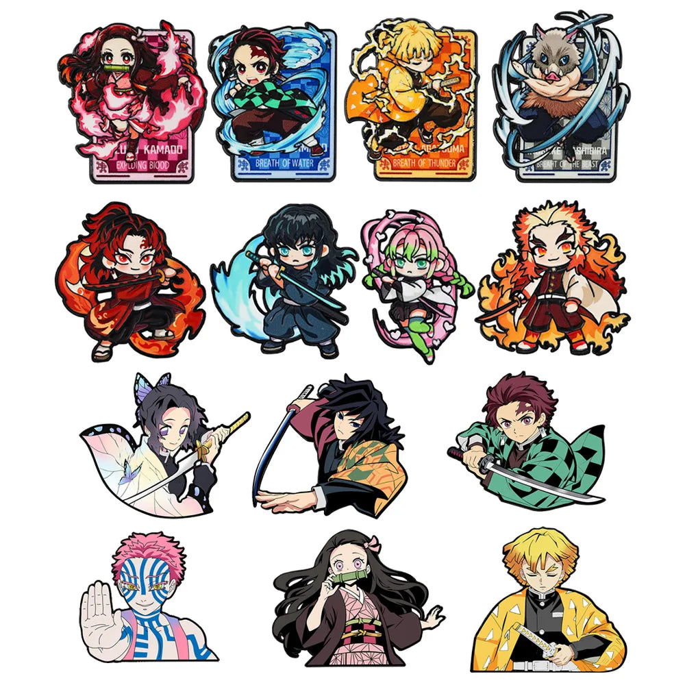 4/8Pcs Anime Demon Slayer Enamel Brooch Pins Kimetsu No Yaiba Character Tanjirou Nezuko Rengoku Metal Lapel Badge Cosplay Gift