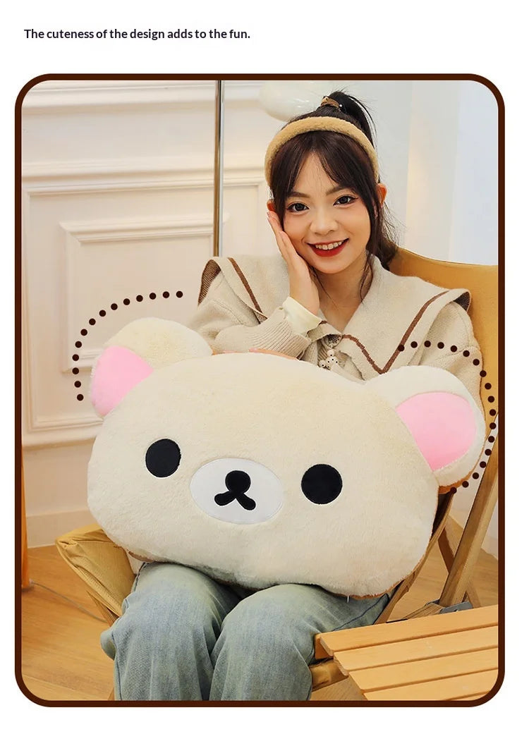 Cute Rilakkuma Big Head Plush Pillow Large Size Soft Stuffed Toy Cushion Bedroom Sofa Decor Unisex Birthday Gift For Adult
