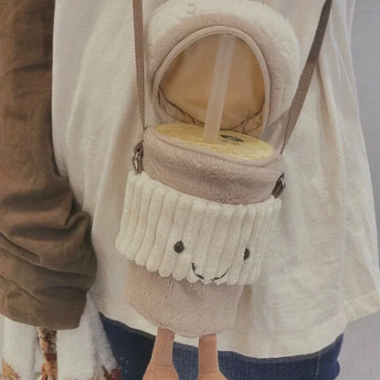Replica Cartoon Coffee Milk Tea Bag Interesting Pendant Plush Toy Keychain Dolls Accompanying Cups Crossbody Plush Bags