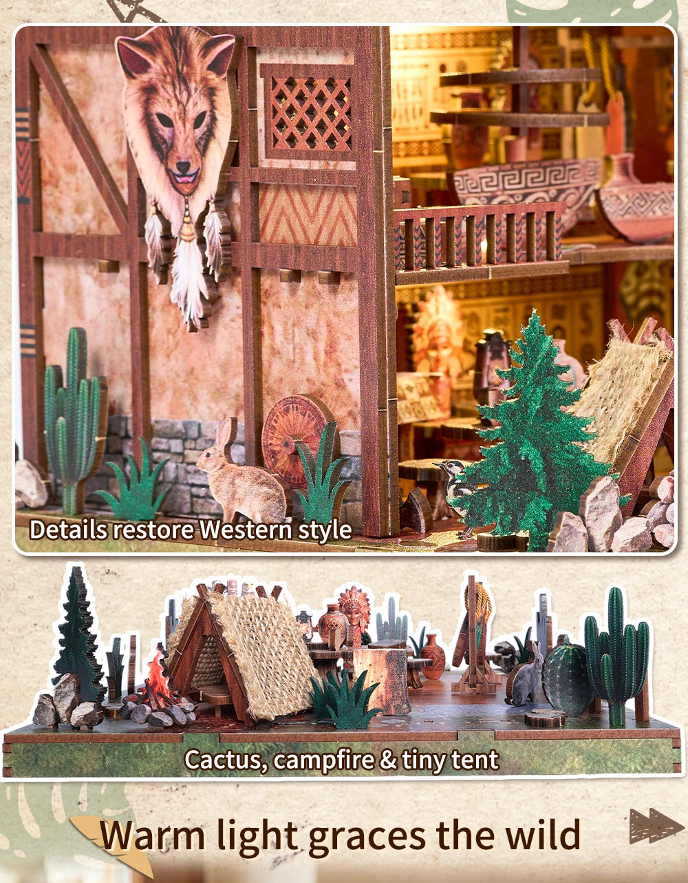 DIY Miniature Dollhouse Totem Book Nook Kit Coyote 3D Wooden Puzzle Building Blocks Puzzle Model Building Home Decoration Gifts