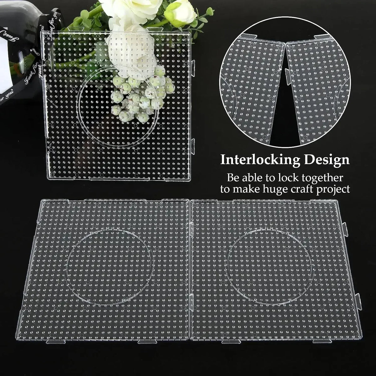 5mm Fuse Beads Pegboards Large Plastic Bead Pegboard Fuse Beads Boards with Beads Square Peg Boards Kit for Kids DIY Craft Beads