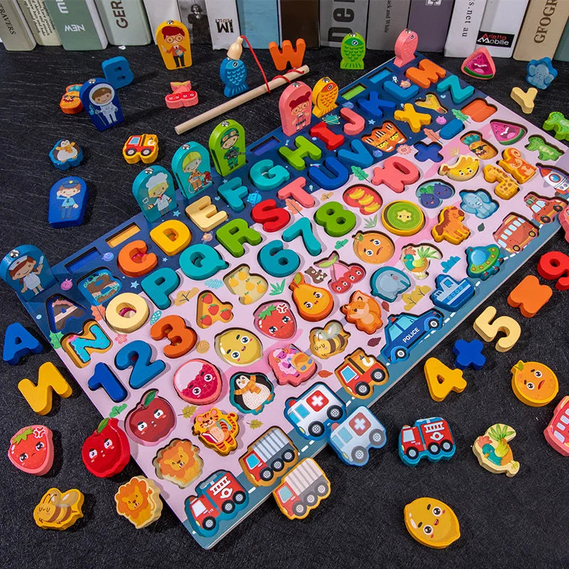 Montessori Wooden Toys Kids Busy Board Animal Math Fishing Numbers Matching Digital Shape Educational Toys For Children Gifts