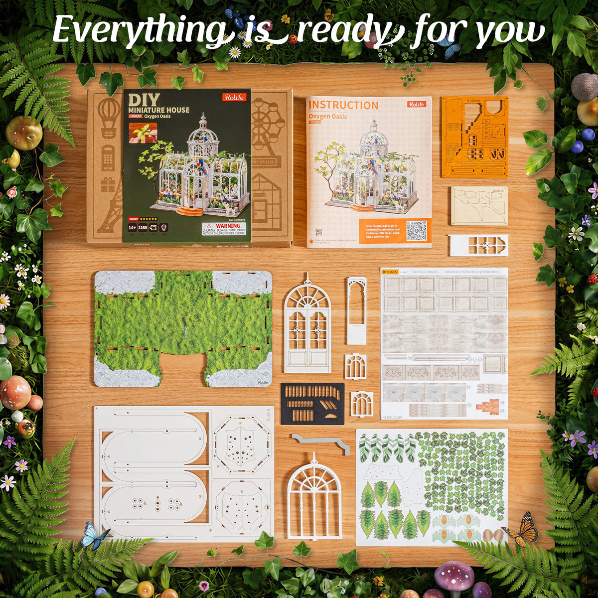 Rolife Wooden Dollhouse 3D Puzzle Oxygen Oasis DIY Craft Kit with LED Light for Home Decor Brain Teasers Jigsaw Toys Holiday Gift for Adults Girls