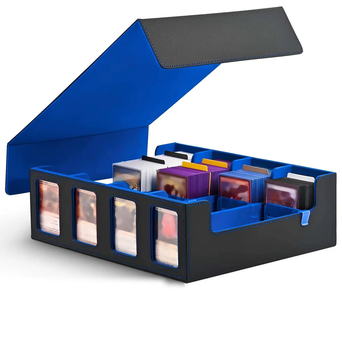 Trading Card Storage Box with Display; 4-Row Deck Case with Removable Lid; 2400+ Deck Box for with Removable Cover; Card Case Fits Magic TCG PTCG Sports Cards