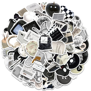 61PCS Ins Style Apathy Black White Simple Decals Cute Stickers Aesthetic Phone Notebook Suitcase Laptop Fridge Wall Sticker