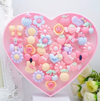 36Pcs Resin Cartoon Ring Set Flower Shape Adjustable Decorative Rings Multi Style Leisure Daily Matching Accessory Ornament