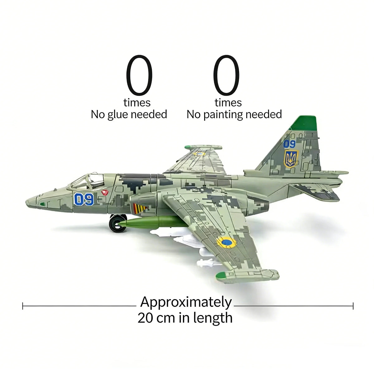 1:72 Scale Ukrainian Air Force Su-25 Frogfoot Attack Aircraft Plastic Snap Assembly Model Kit - Digital Camouflage Military Plan