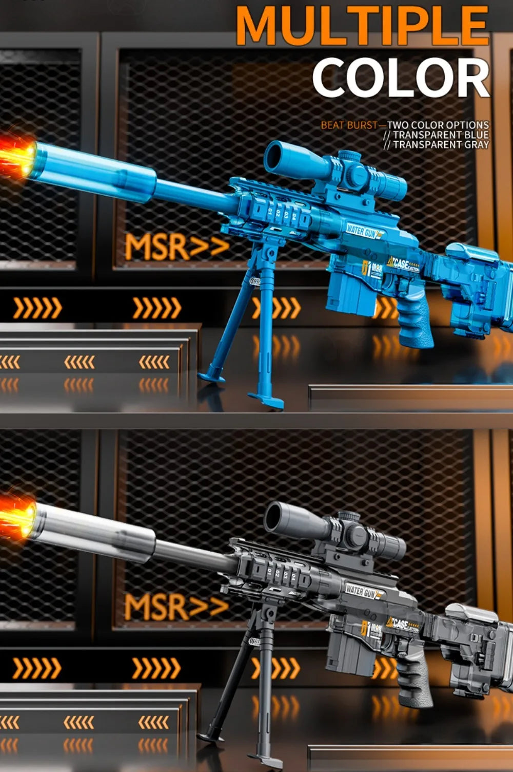 Full Auto Electric Water Gun Toy with Flashing Light Rapid-Fire Motorized Blaster for Summer Outdoor Fun & Kids Play Game