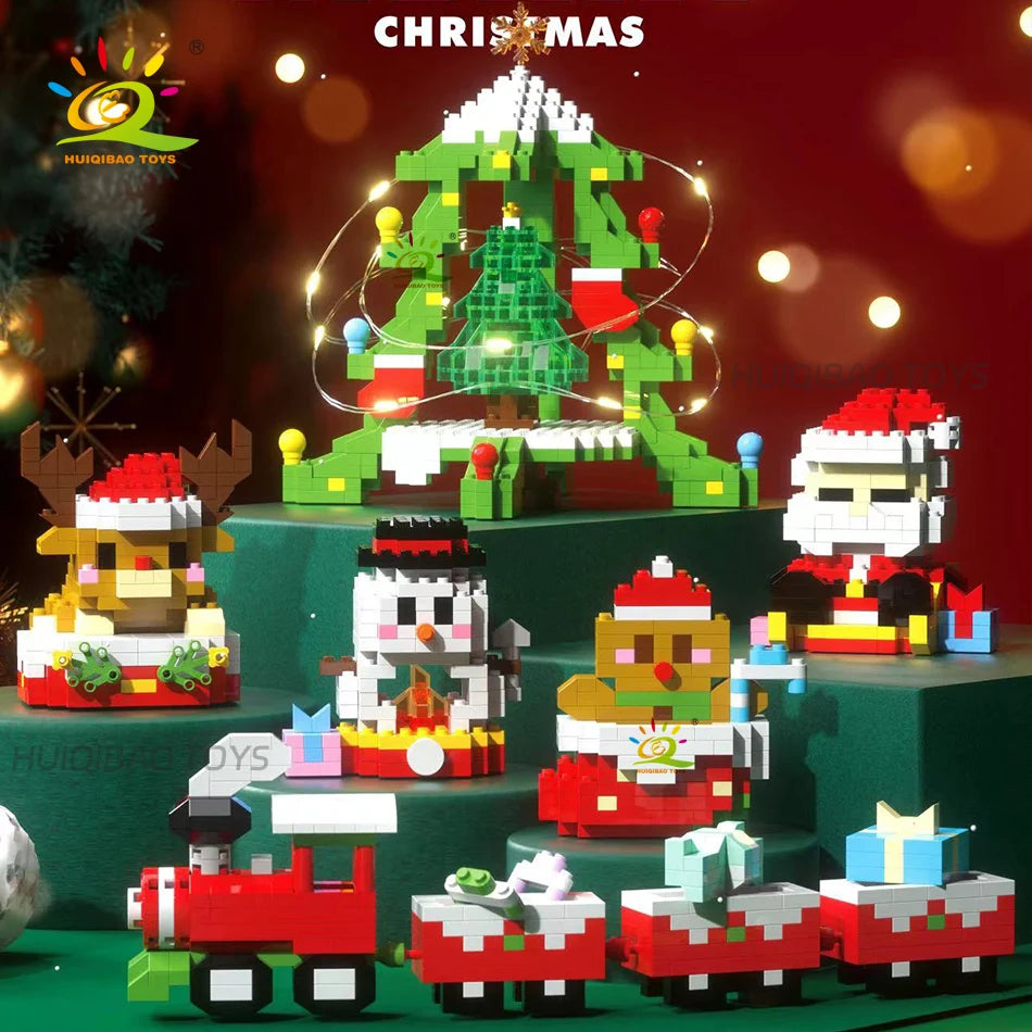 HUIQIBAO Children Mini Christmas Tree Santa Claus Model Micro Bricks Building Block DIY Snowman Elk Bricks Toys for Adult Gift