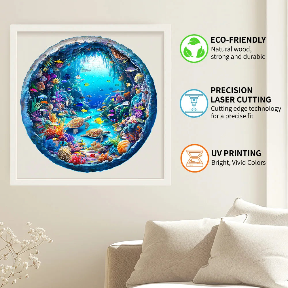 Ocean Wonders Wooden Puzzle - Unique Shape Animal Puzzle, Adult Relaxation Gift, Exquisite Boxed Set with Decorative Artworks
