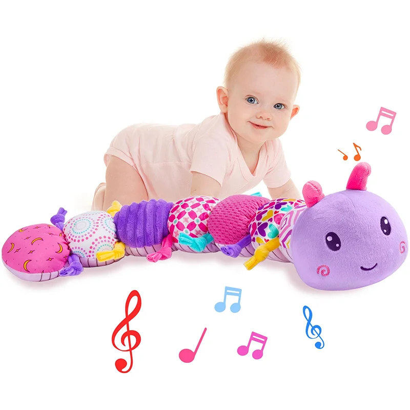 Baby Musical Caterpillar Plush Toy with Crinkles and Rattles Sensory Learning Toy for 0+ Months Infants Newborn Boys and Girls