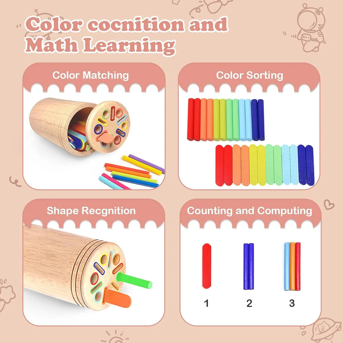 Montessori Toys for 3 Year Old Wooden Coin&Stick&Shape Sorting Toys Toddler Learning Educational Fine Motor Skills Sensory Toys