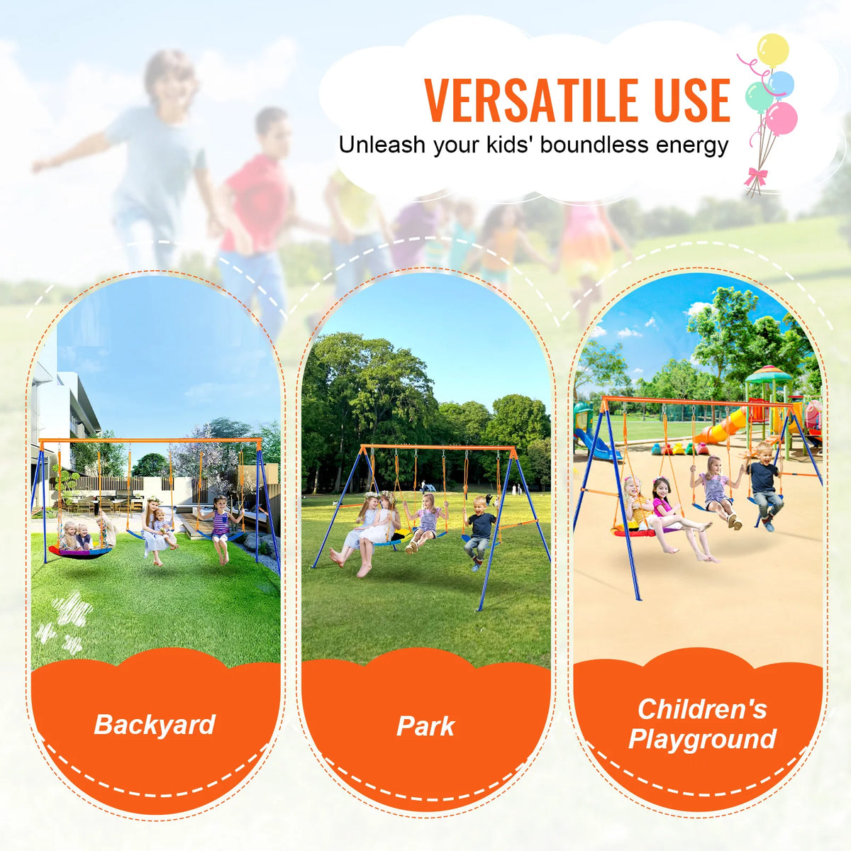 SucceBuy Swing Sets for Backyard 600lbs Capacity Swing Set with 1 Saucer Swing Seat 2 Belt Swing Seats Swingset Outdoor for Kids