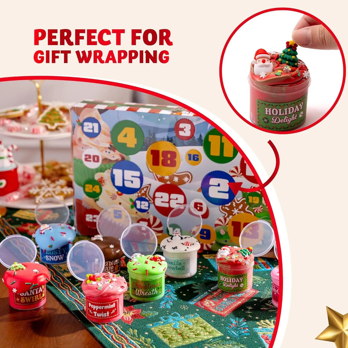 2026 Slime Christmas Advent Calendar 24 Days Christmas Countdown Calendar Kit with Xmas Dessert Theme Accessories, Xmas Party Favors Supplies, Kids Fun Gifts for Boys Girls