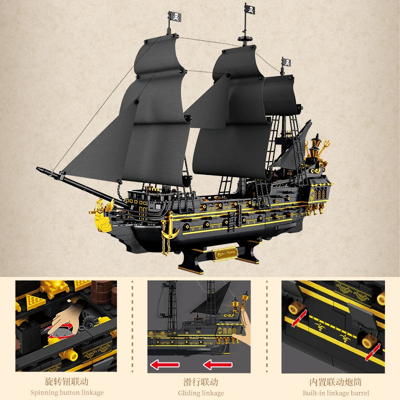 2076PCS Pirate Ship Building Blocks Model Sailboat Ornament Collection DIY Assembly Educational Bricks Toys Gifts For Kids Adult