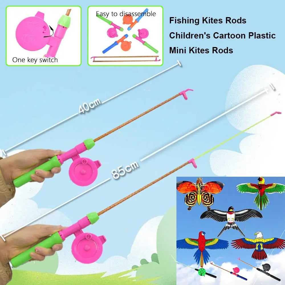 38cm/58cm/80cm Children Fishing Kites Rods Stretchable Diverse Styles Mini Kites Rods Cartoon with 50meters Line Fishing Rods