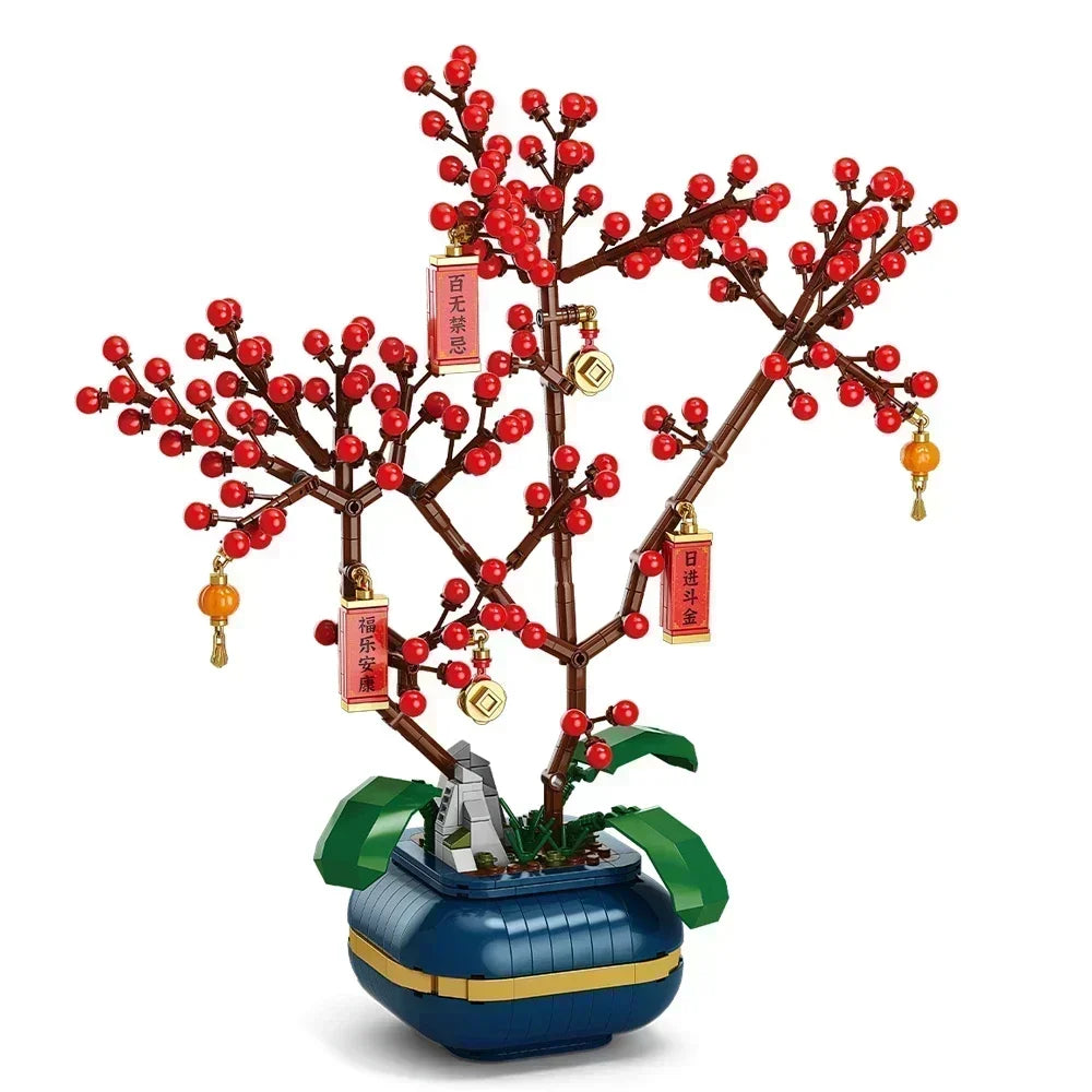 Creative City Bouquet, Peach Blossoms, Narcissus, Bonsai, Potted Plants, Building Block Models, Children's Home Decoration Toys