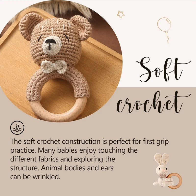Baby Toys Crochet Animal Rattle Cartoon Music Rattle Toys for Baby Kawaii Teether Rattle Baby Toy 0 12 Months Montessori Toys