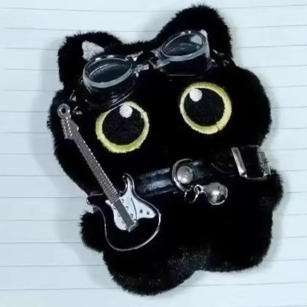 12cm Keychain Rock Music Black Cat Plush Toy Guitar Cute Punk Style Doll Schoolbag Pendant For Friends Birthday Gift