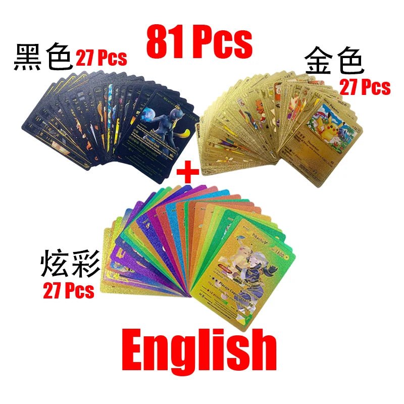 81-15Pcs Pokemon Cards Gold Silver Vmax GX Card Collection Battle Trainer Card Spanish English French Child Toys Christmas Gifts