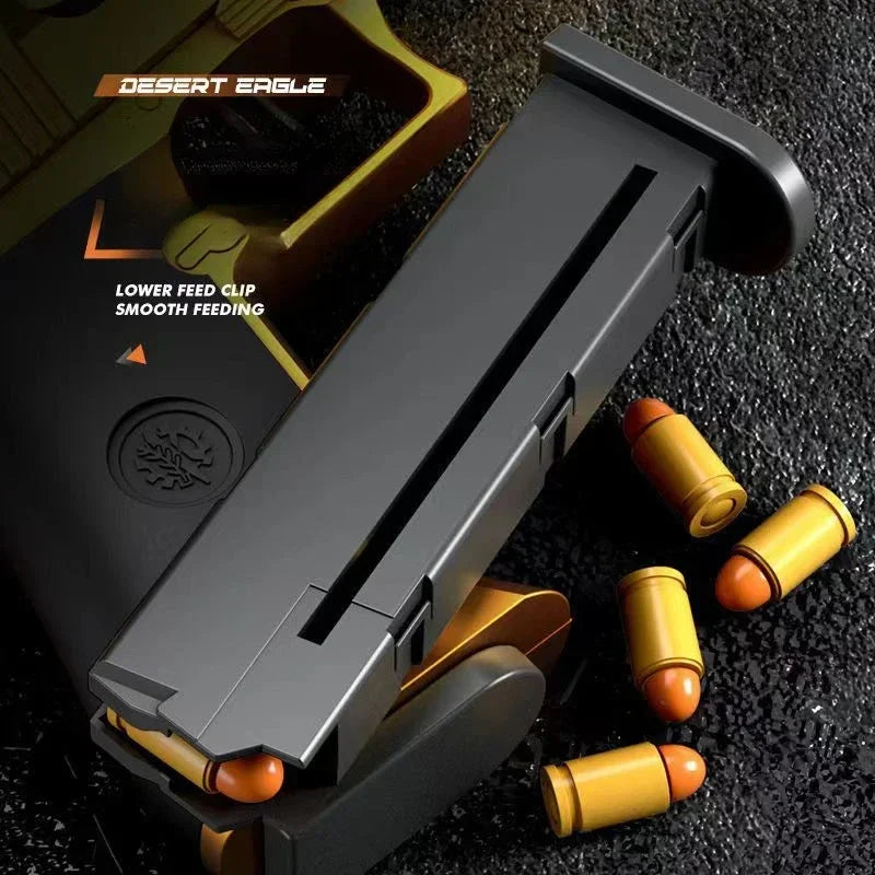 WHContinuous Fire Toy Gun Desert Eagle Mechanical Pistol Shell Ejection Decompression Toy Empty Hanging Soft Bullet Toy Gun Gift