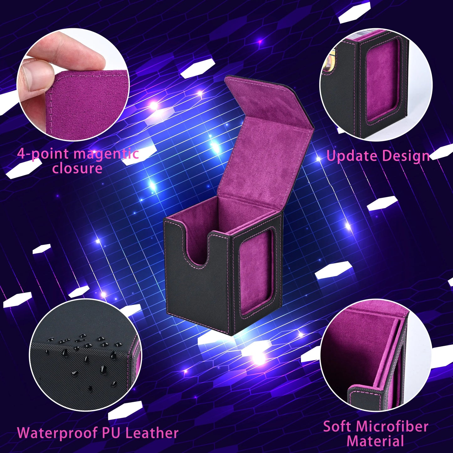 Card Deck Box with Display Window, Hold 120 + Single Sleeved Cards, Magnetic Closure, Suitable for CCG Cards, Magic Game Cards