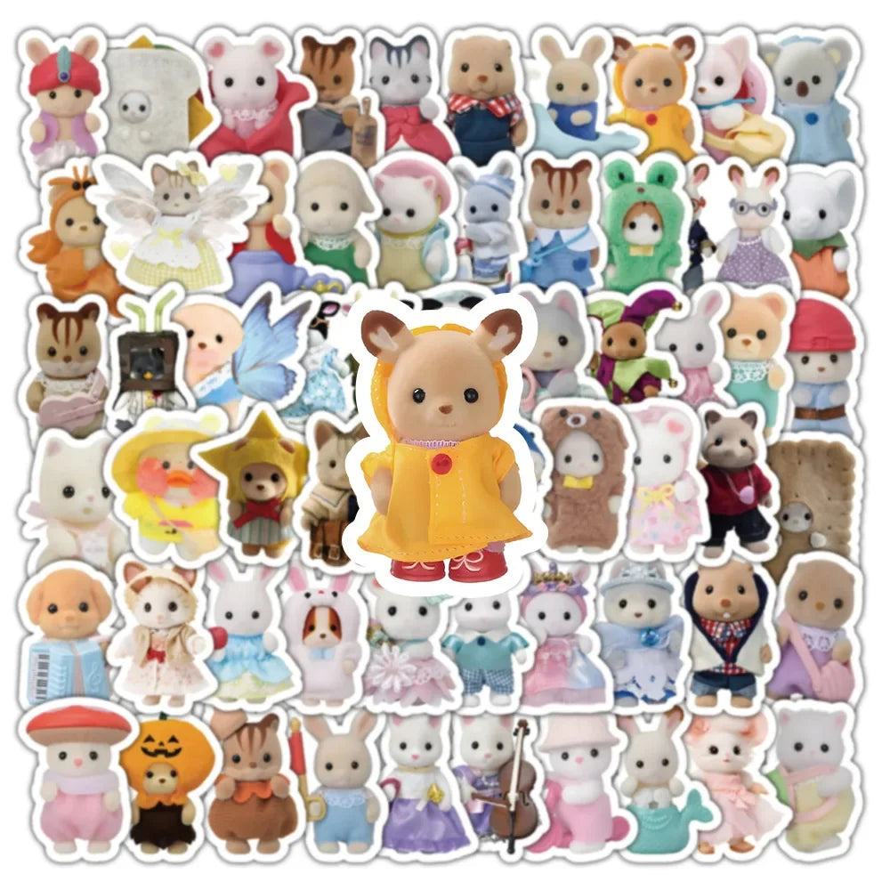 100/200pcs Kawaii Calico Critters Stickers Cute Laptop Scrapbook Graffiti Decals Skateboard Handheld  Aesthetic Sticker Toys