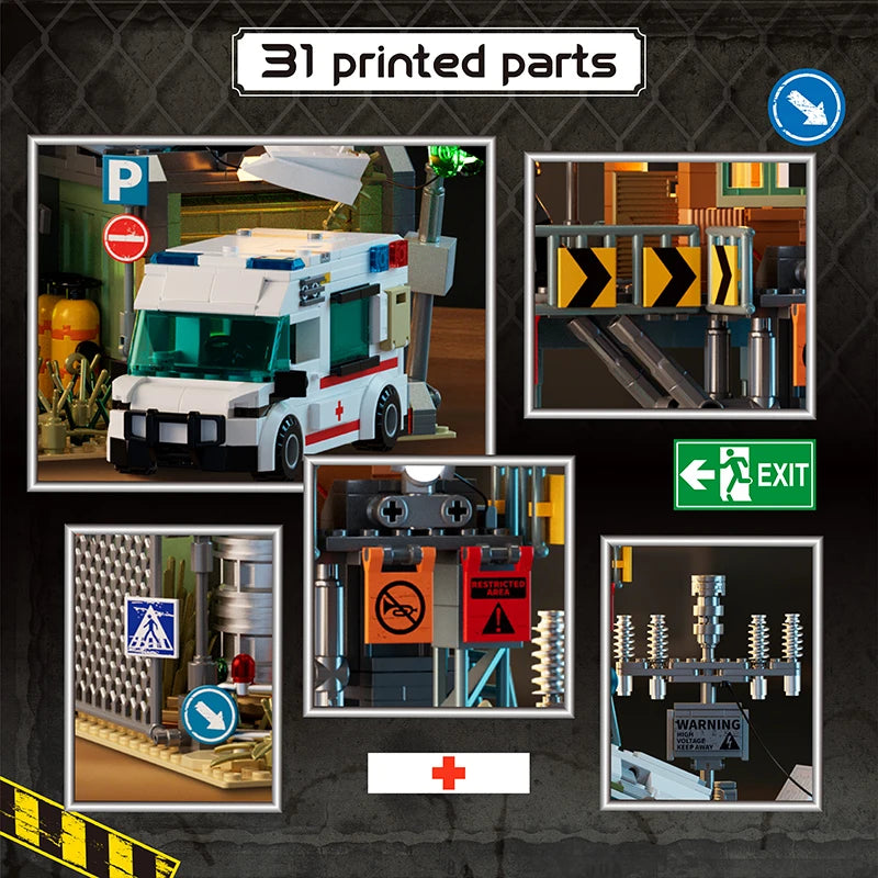 2076PCS Wrecked Plane Pharmacy Building Blocks Set MOC City Street View Bricks Model Desktop Ornament DIY Assembly Toys For Birthday Christmas Gifts