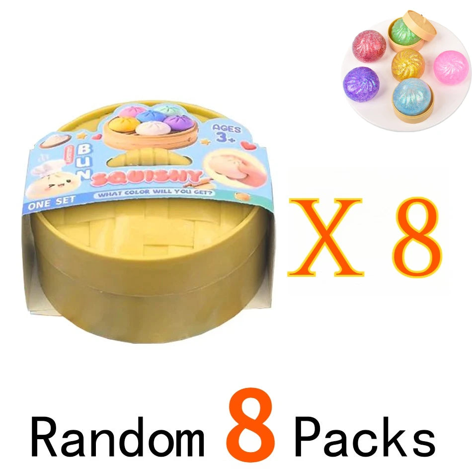 Colorful Dumpling Squishes Stress Balls Cha Siu Bao Slow Rebound Decompression Toys Feel Good Squishy Stress Relief Gifts 10cm