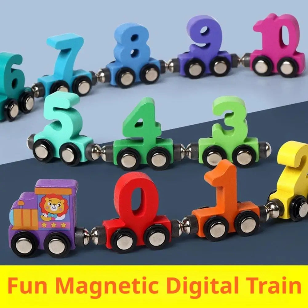 12pcs Wooden Magnetic Number Train Toy 0-10 Numbers Colorful Building Blocks Educational  Cognitive Puzzle Toys