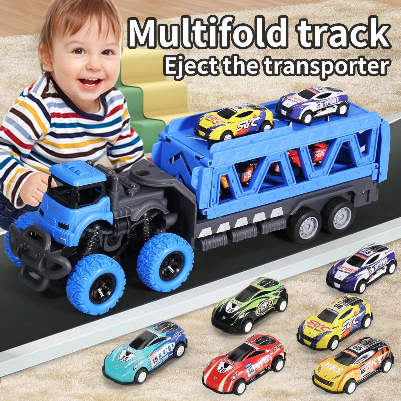Deformable Rail Car  Ejection Folding  Big  Truck  Toys for Kids  Container Transporter Playset Children Gift