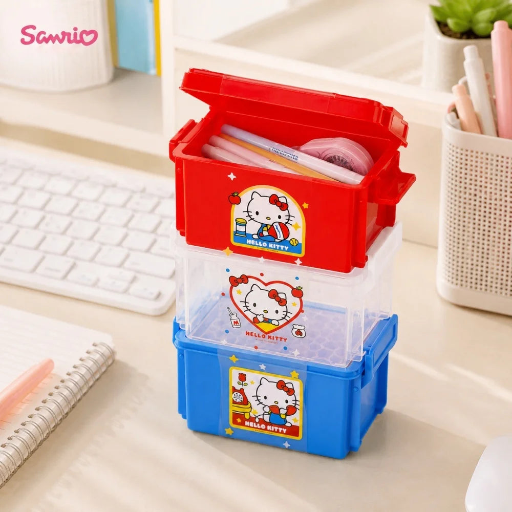 Genuine Sanrio Hello Kitty 3 Color Stackable Storage Box Cute Desk Organizer for Stationery Cosmetics Office School Gifts