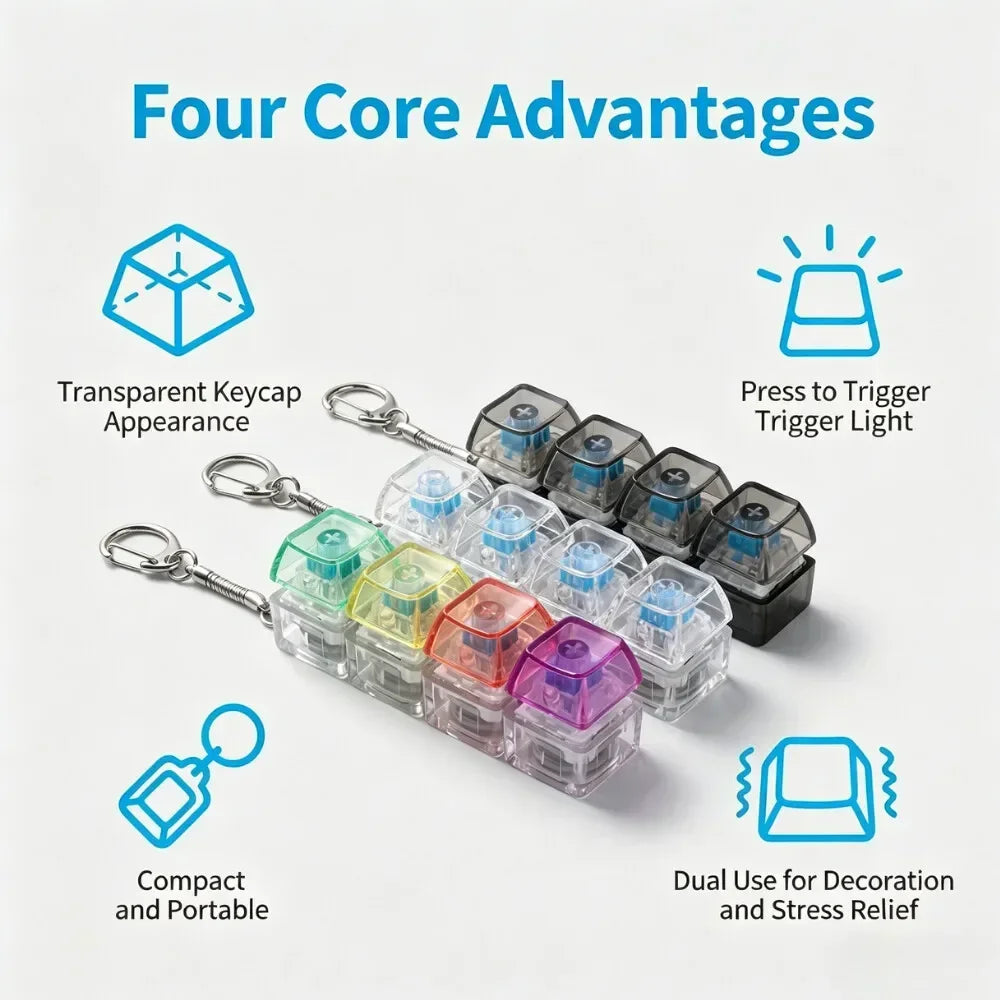 Luminous Keyboard Keychain, Pressable LED Button Fidget Toy,Office Desk Decor, Great Birthday Gift,Squeeze Relief Stress Anytime